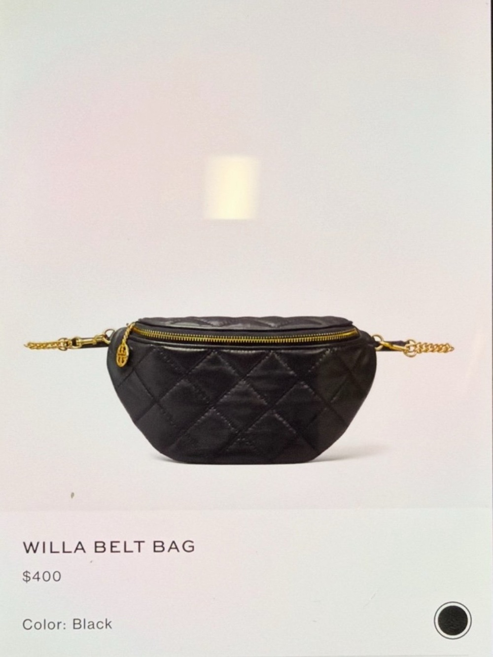Tory Burch Willa Quilted Belt Bag - Black with Gold Hardware